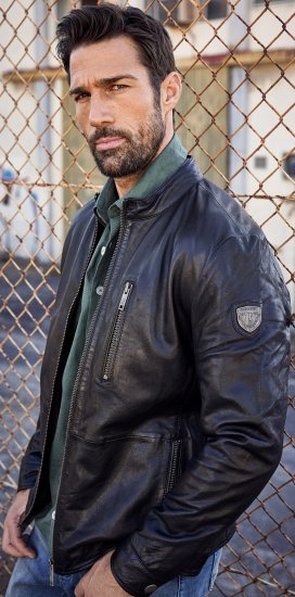 JP1880 Biker Style Leather Jacket Black - Jakne - Muške Jakne Veliki Brojevi