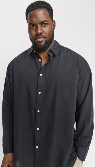 Jack & Jones Breeze Linen Blend Long Sleeve Shirt Black - Košulje - Muške Košulje Veliki Brojevi