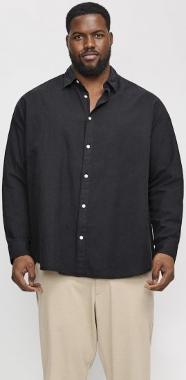 Jack & Jones Breeze Linen Blend Long Sleeve Shirt Black - Košulje - Muške Košulje Veliki Brojevi