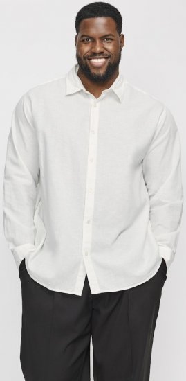 Jack & Jones Breeze Linen Blend Long Sleeve Shirt White - Košulje - Muške Košulje Veliki Brojevi