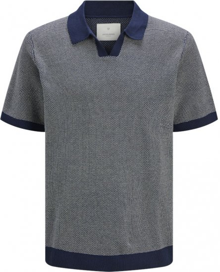 Jack & Jones Ceaston Knit Short Sleeve Sweater Grey/Blue - Puloveri & dukserice - Muške Puloveri & dukserice veliki brojevi