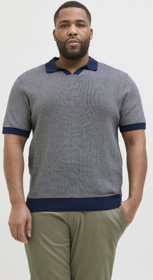 Jack & Jones Ceaston Knit Short Sleeve Sweater Grey/Blue - Puloveri & dukserice - Muške Puloveri & dukserice veliki brojevi