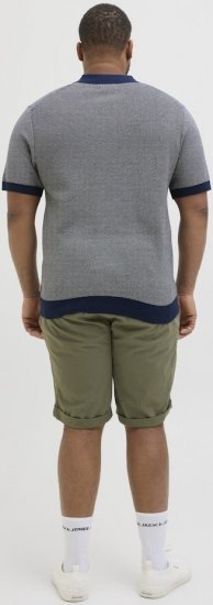 Jack & Jones Ceaston Knit Short Sleeve Sweater Grey/Blue - Puloveri & dukserice - Muške Puloveri & dukserice veliki brojevi