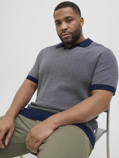 Jack & Jones Ceaston Knit Short Sleeve Sweater Grey/Blue - Puloveri & dukserice - Muške Puloveri & dukserice veliki brojevi