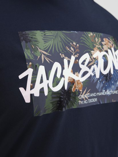 Jack & Jones Hawaii Shape Crew Neck T-Shirt Navy - Majice Kratkih Rukava - Muške Majice Kratkih Rukava Veliki Brojevi 