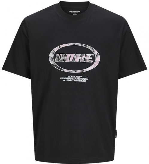 Jack & Jones Lido Core Front Print T-Shirt Black - Majice Kratkih Rukava - Muške Majice Kratkih Rukava Veliki Brojevi 