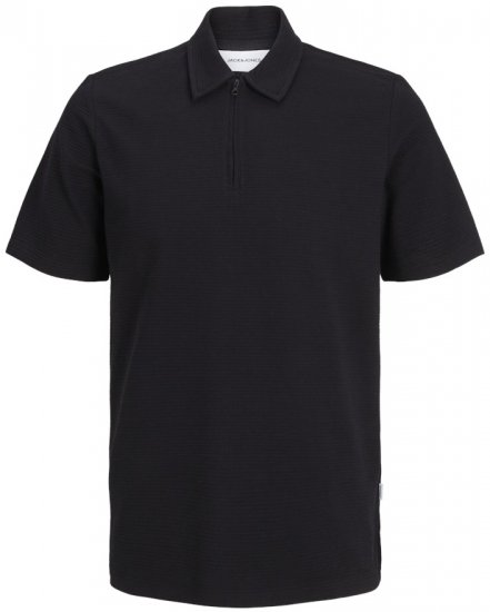 Jack & Jones Benja Short Sleeve Zip Polo Black - Polo majice - Muške Polo Majice Veliki Brojevi
