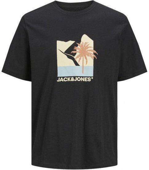 Jack & Jones Barbados Graphic Crew Neck T-Shirt Black - Majice Kratkih Rukava - Muške Majice Kratkih Rukava Veliki Brojevi 