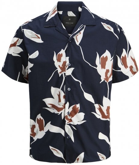 Jack & Jones Palermo Resort Print Short Sleeve Shirt Dark Blue - Košulje - Muške Košulje Veliki Brojevi
