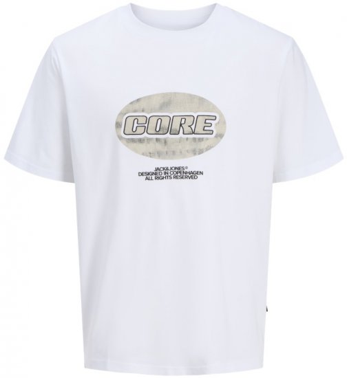 Jack & Jones Lido Core Front Print T-Shirt Bright White - Majice Kratkih Rukava - Muške Majice Kratkih Rukava Veliki Brojevi 