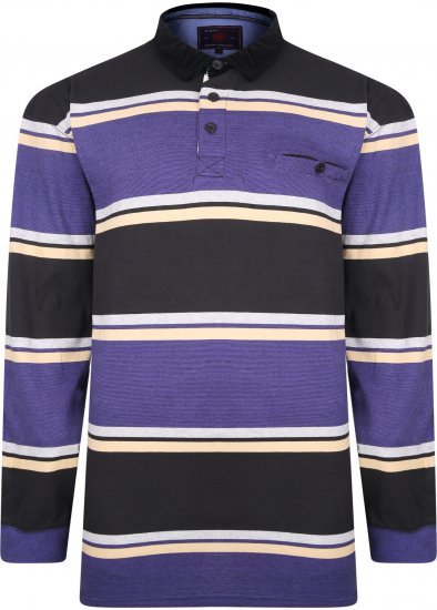 Kam Jeans 5242 Long Sleeve Stripe Polo with Corduroy Trim Collar Black - Polo majice - Muške Polo Majice Veliki Brojevi