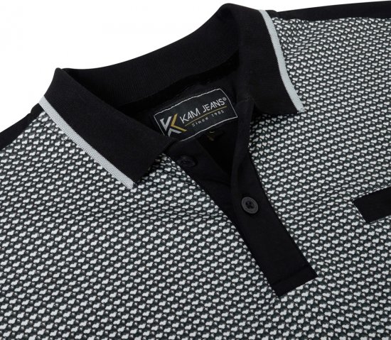 Kam Jeans 5518 Smart Mini Geo-Print Polo Black - Polo majice - Muške Polo Majice Veliki Brojevi