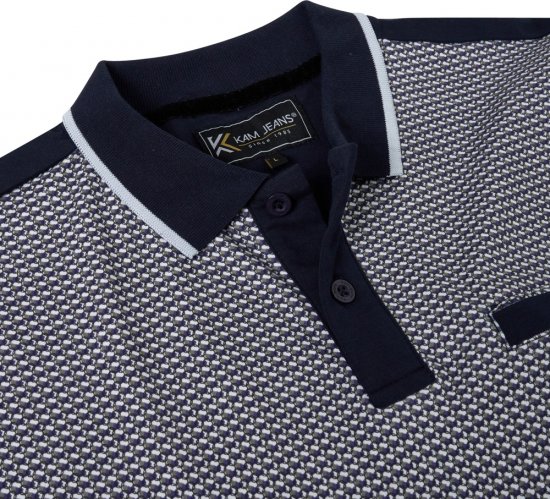 Kam Jeans 5518 Smart Mini Geo-Print Polo Navy - Polo majice - Muške Polo Majice Veliki Brojevi