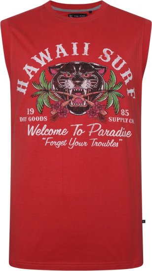 Kam Jeans 5763 Hawaii Surf Vest Sleeveless T-Shirt Washed Red - Majice Kratkih Rukava - Muške Majice Kratkih Rukava Veliki Brojevi 