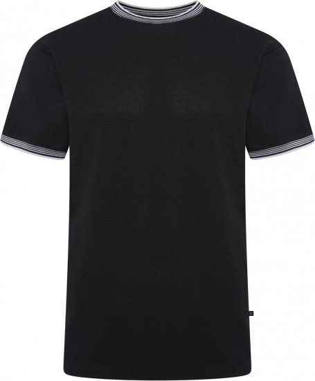 Kam Jeans 5779 Textured Body With Contrast Neck And Cuffs T-Shirt Black - Majice Kratkih Rukava - Muške Majice Kratkih Rukava Veliki Brojevi 