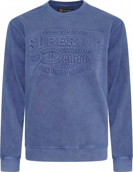 Kam Jeans 7065 Crew Neck Washed Embossed Sweatshirt Indigo - Puloveri & dukserice - Muške Puloveri & dukserice veliki brojevi