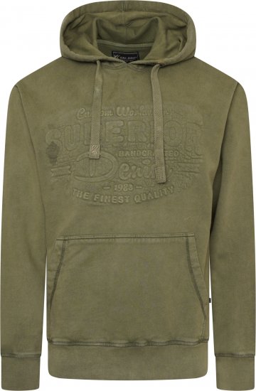 Kam Jeans 7066 Over Head Washed Embossed Hoody Khaki - Puloveri & dukserice - Muške Puloveri & dukserice veliki brojevi