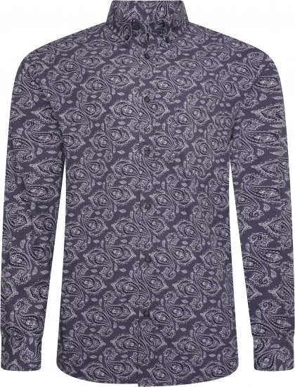 Kam Jeans P022 Premium Paisley Print Cotton Long Sleeve Shirt with Satin Finish Navy - Košulje - Muške Košulje Veliki Brojevi