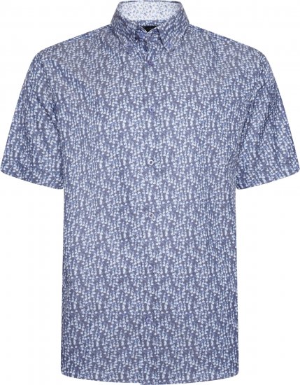 Kam Jeans P032 Premium Floral Short Sleeve Shirt Blue - Košulje - Muške Košulje Veliki Brojevi