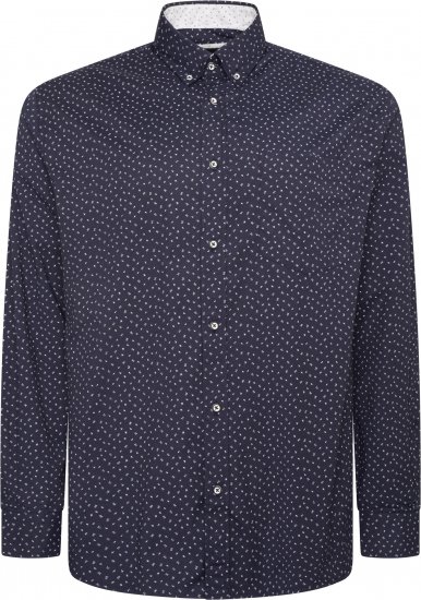 Kam Jeans P037 Dobby Print Stretch Long Sleeve Shirt Navy - Košulje - Muške Košulje Veliki Brojevi