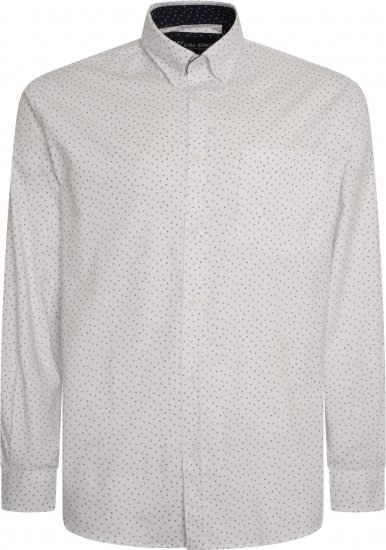 Kam Jeans P037 Dobby Print Stretch Long Sleeve Shirt White - Košulje - Muške Košulje Veliki Brojevi