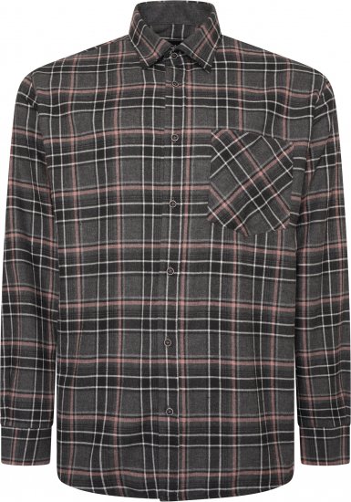 Kam Jeans P041 Premium Flannel Check Long Sleeve Shirt Charcoal - Košulje - Muške Košulje Veliki Brojevi