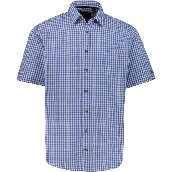 JP1880 Short Sleeve Check Print Traditional Shirt Blue - Košulje - Muške Košulje Veliki Brojevi