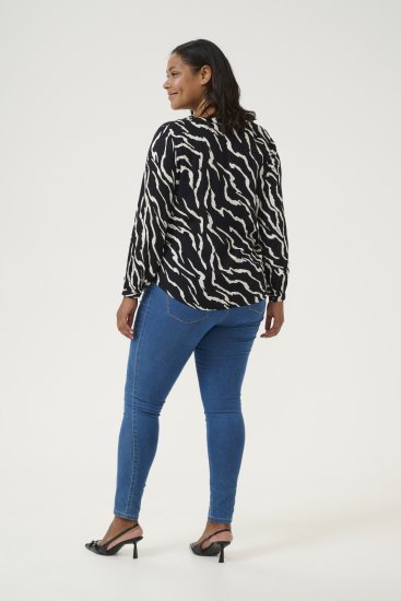 Kaffe Curve Mirta Tilly Bluza Crna/Antique Zebra Uzorak - Bluze i tunike - 