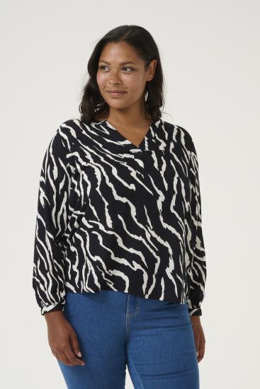 Kaffe Curve Mirta Tilly Bluza Crna/Antique Zebra Uzorak - Bluze i tunike - 