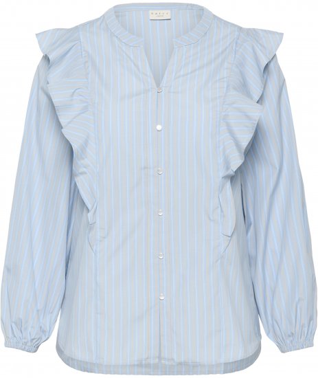 Kaffe Curve Lenia Flounce Shirt Powder Blue Stripe - Košulje - 
