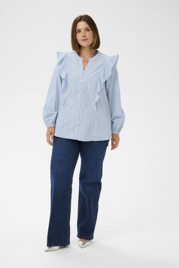 Kaffe Curve Lenia Flounce Shirt Powder Blue Stripe - Košulje - 
