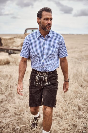 JP1880 Short Sleeve Check Print Traditional Shirt Blue - Košulje - Muške Košulje Veliki Brojevi