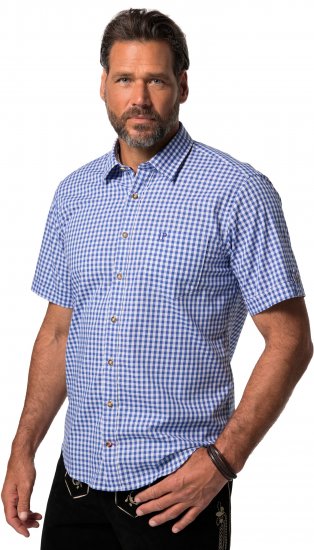 JP1880 Short Sleeve Check Print Traditional Shirt Blue - Košulje - Muške Košulje Veliki Brojevi