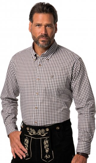JP1880 Long Sleeve Check Print Traditional Shirt Brown - Košulje - Muške Košulje Veliki Brojevi