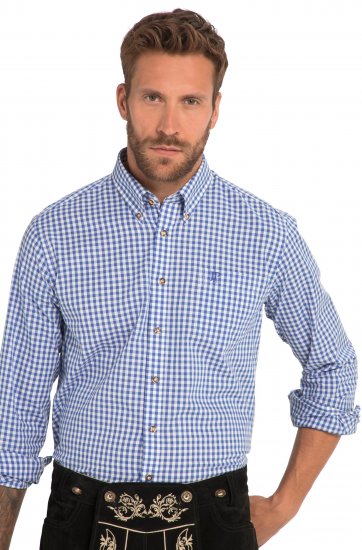 JP1880 Shirt Traditional Checked Long Sleeve Blue - Košulje - Muške Košulje Veliki Brojevi