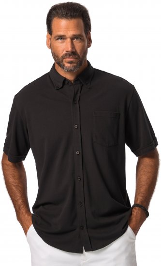 JP1880 Shirt Pique Flexnamic Short Sleeve Black TALL - MUŠKA ODJEĆA MT-6XLT - Odjeća za Visoke Muškarce