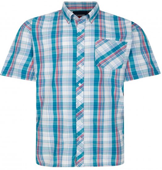 Espionage SH443 Checked Short Sleeve Shirt Green/Pink/White - Košulje - Muške Košulje Veliki Brojevi