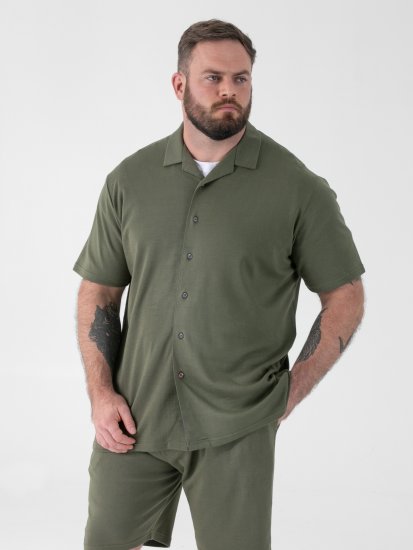 D555 Connor Stretch Cuban Collar Reosrt Short Sleeve Shirt Khaki - Košulje - Muške Košulje Veliki Brojevi