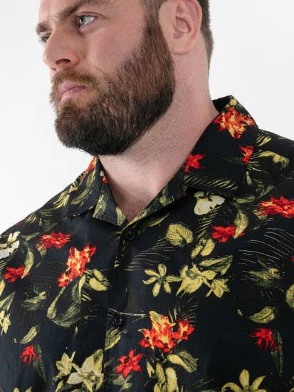 D555 Gordon Hawaiian AOP Cuvan Collar Resort Short Sleeve Black - Košulje - Muške Košulje Veliki Brojevi
