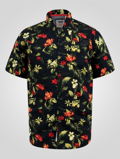 D555 Gordon Hawaiian AOP Cuvan Collar Resort Short Sleeve Black - Košulje - Muške Košulje Veliki Brojevi