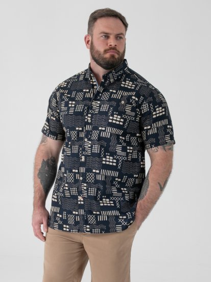 D555 Rick Geometric Print Short Sleeve Shirt Navy - Košulje - Muške Košulje Veliki Brojevi