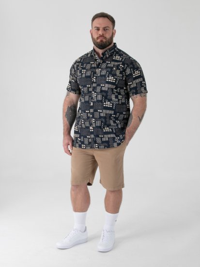 D555 Rick Geometric Print Short Sleeve Shirt Navy - Košulje - Muške Košulje Veliki Brojevi