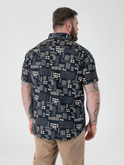 D555 Rick Geometric Print Short Sleeve Shirt Navy - Košulje - Muške Košulje Veliki Brojevi