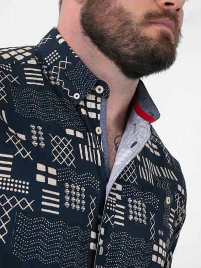 D555 Rick Geometric Print Short Sleeve Shirt Navy - Košulje - Muške Košulje Veliki Brojevi