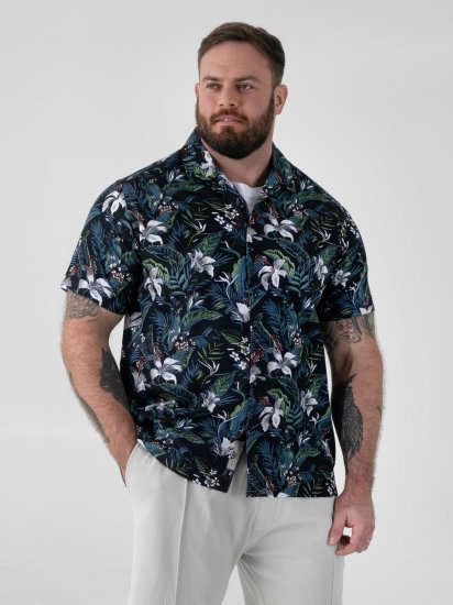 D555 Corden Hawaiian AOP Cuban Collar Resort Short Sleeve Navy - Košulje kratkih rukava - 