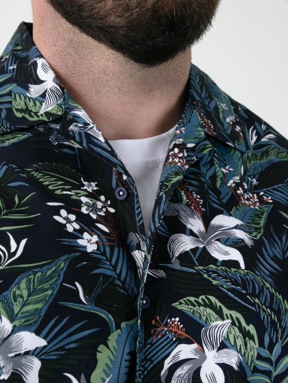 D555 Corden Hawaiian AOP Cuban Collar Resort Short Sleeve Navy - Košulje kratkih rukava - 