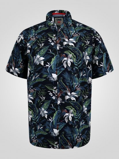 D555 Corden Hawaiian AOP Cuban Collar Resort Short Sleeve Navy - Košulje kratkih rukava - 