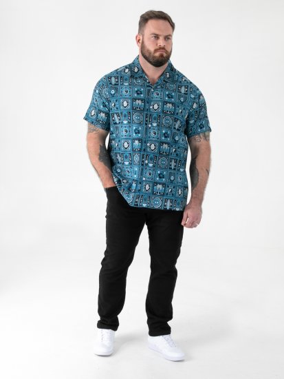 D555 Hawkins Printed Cuban Collar Resort Short Sleeve Shirt Teal - Košulje - Muške Košulje Veliki Brojevi