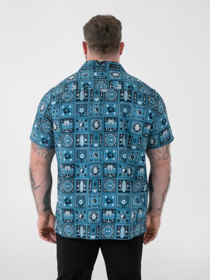 D555 Hawkins Printed Cuban Collar Resort Short Sleeve Shirt Teal - Košulje - Muške Košulje Veliki Brojevi