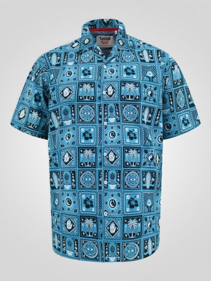 D555 Hawkins Printed Cuban Collar Resort Short Sleeve Shirt Teal - Košulje - Muške Košulje Veliki Brojevi